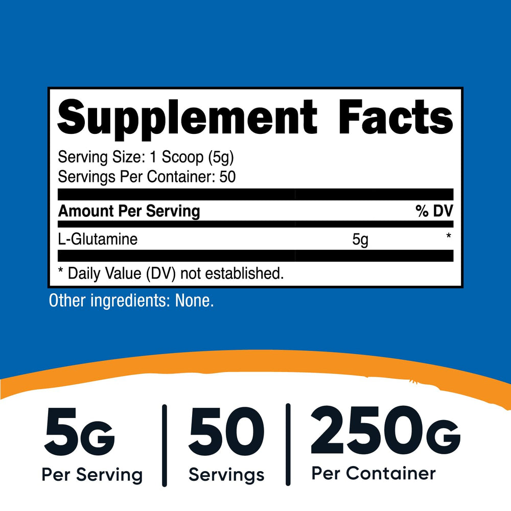 Nutricost L-Glutamine Powder 250 g bottle side view