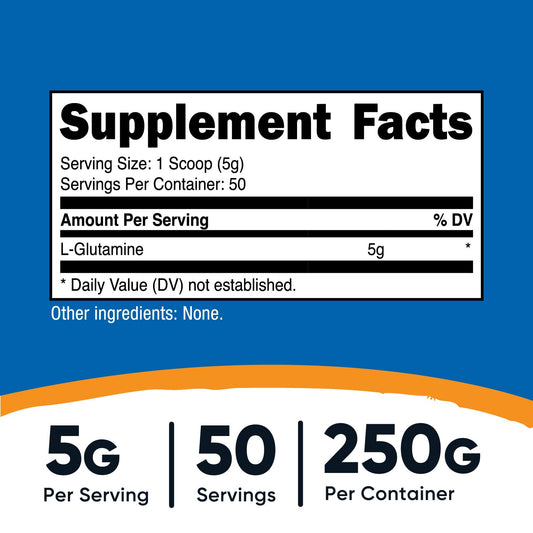 Nutricost L-Glutamine Powder 250 g bottle side view