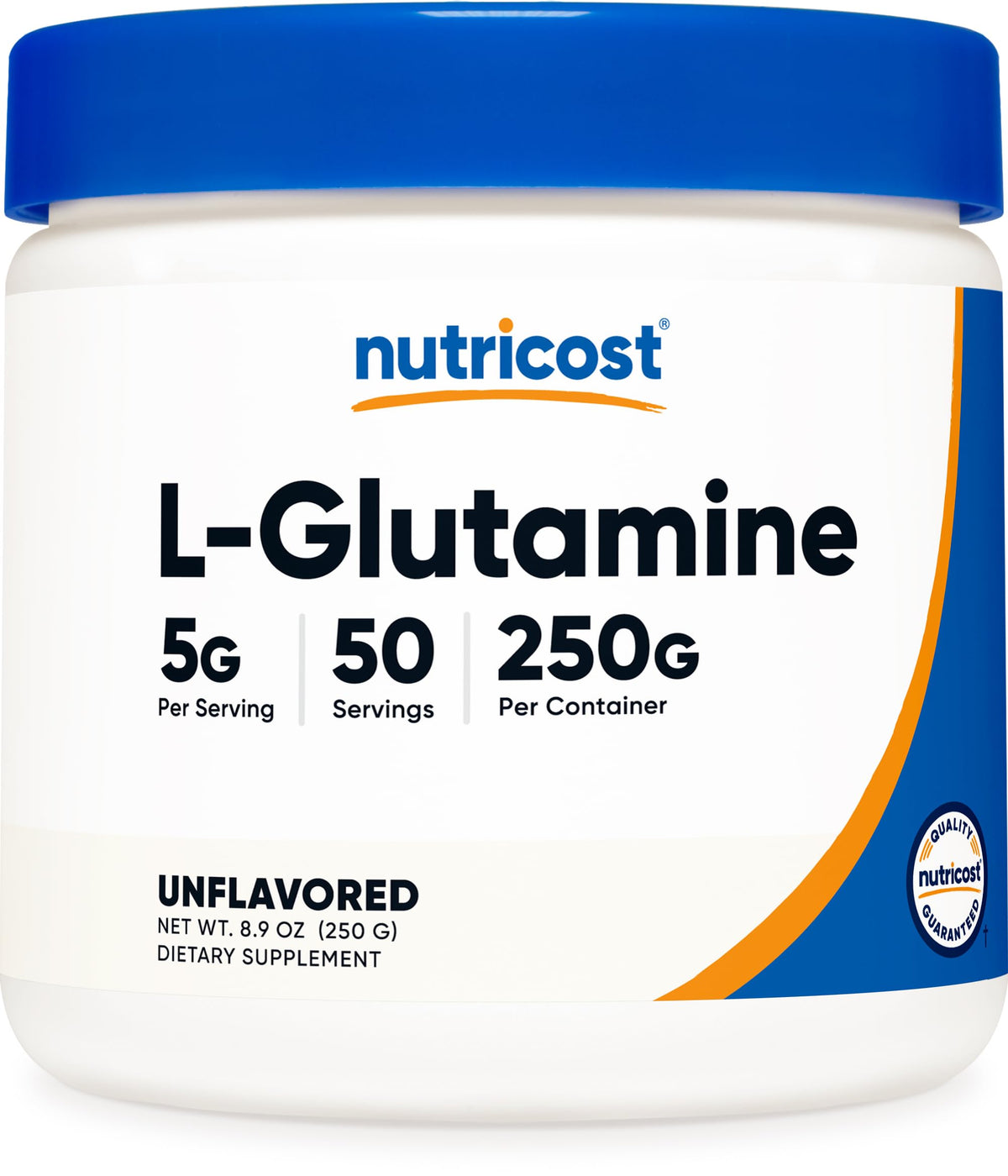 Nutricost L-Glutamine Powder 250 g bottle front view