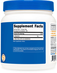 Nutrition facts panel for Nutricost L-Glutamine Powder 500g