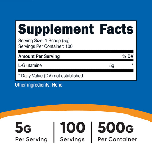 Nutricost L-Glutamine Powder 500g back label with ingredients