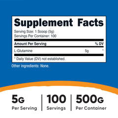 Nutricost L-Glutamine Powder 500g back label with ingredients