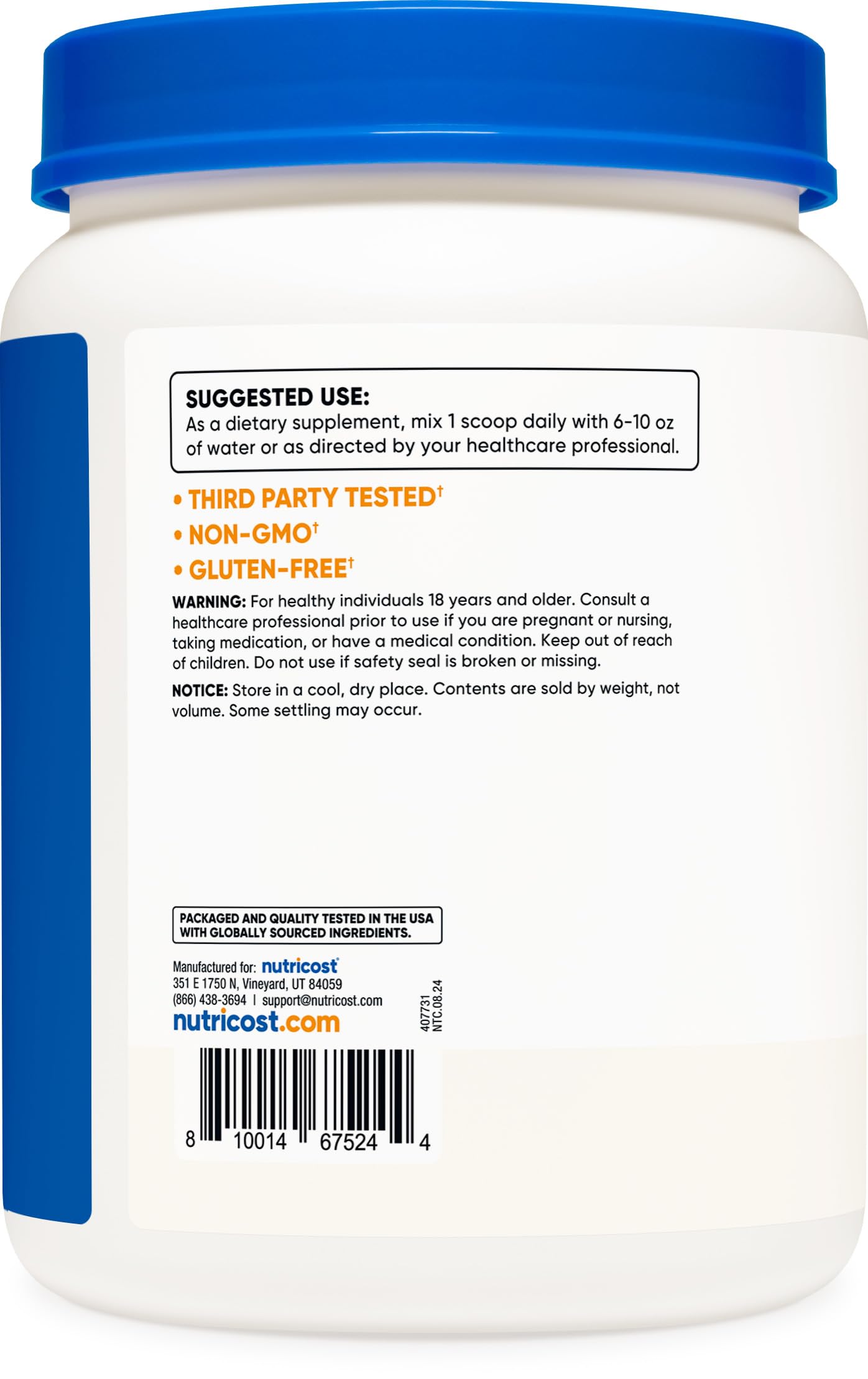 Serving scoop of Nutricost L-Glutamine Powder