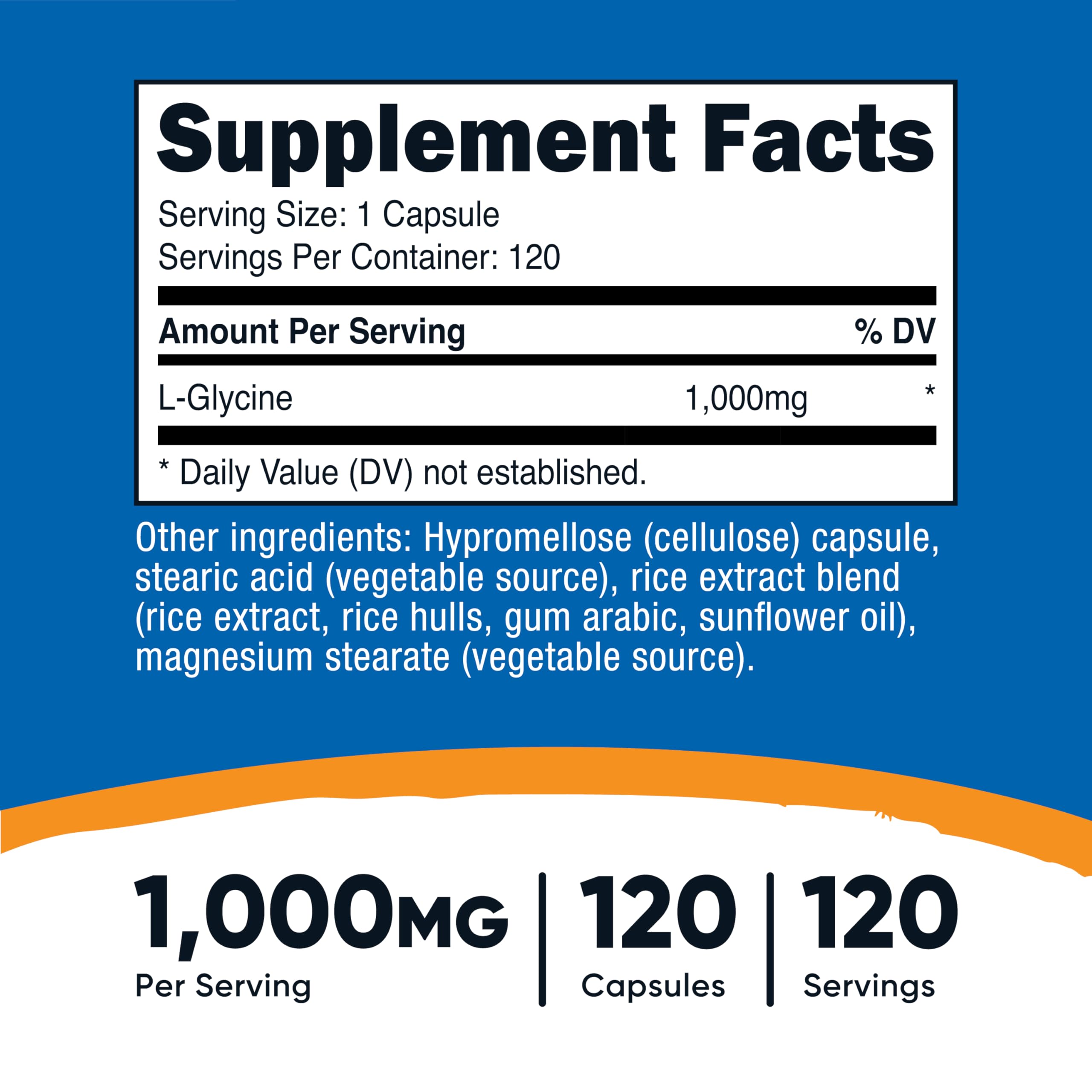 Nutricost L-Glycine label showing 1000mg per capsule