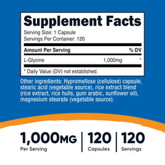 Nutricost L-Glycine label showing 1000mg per capsule