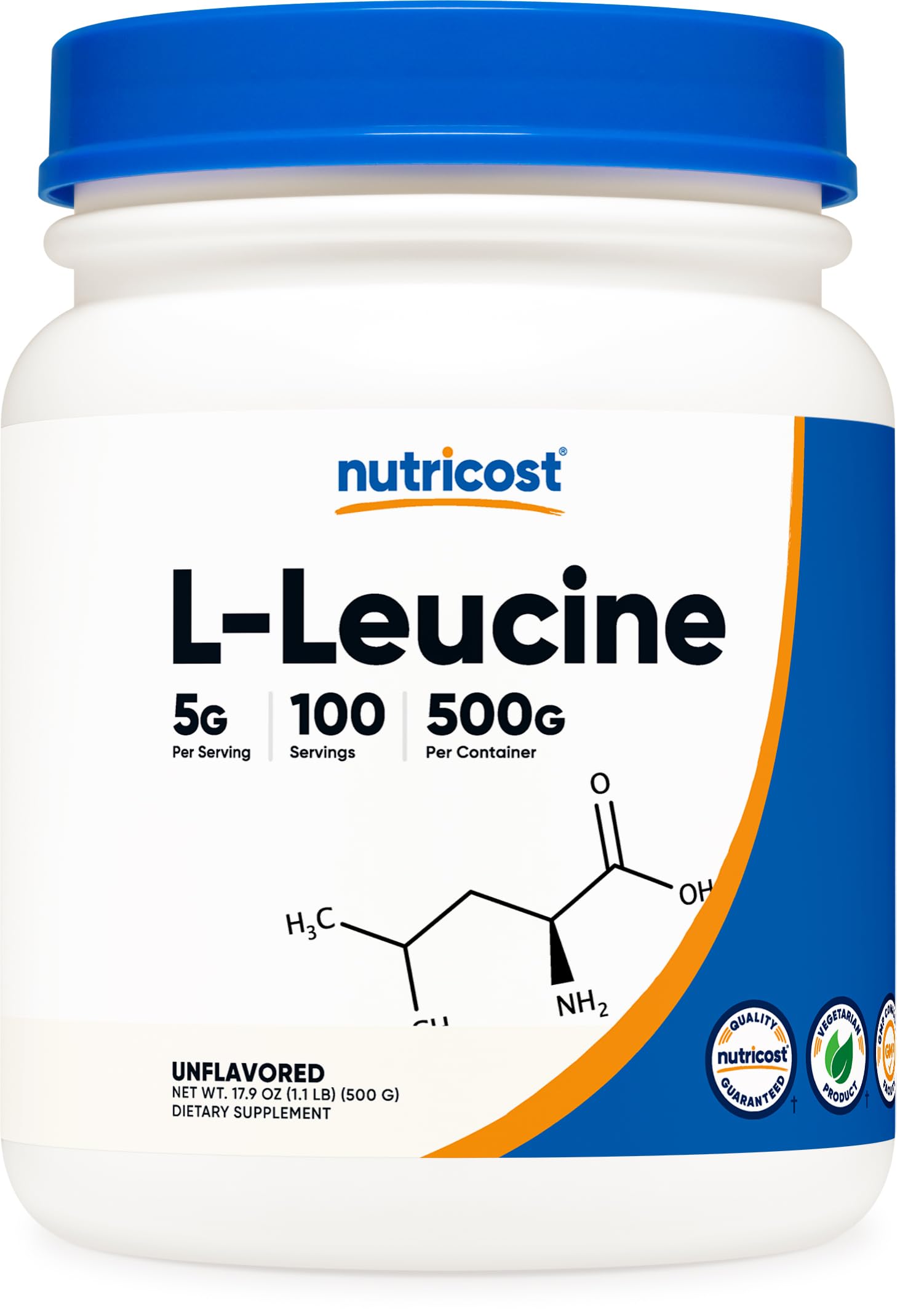 Nutricost L-Leucine powder 500g front view