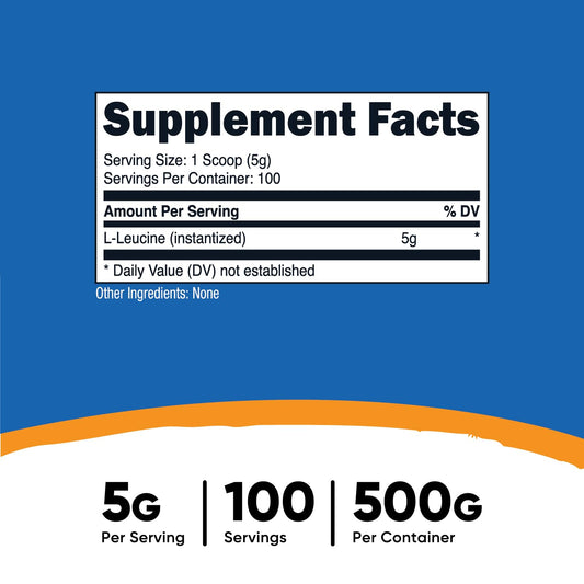 Nutricost L-Leucine powder 500g nutrition label