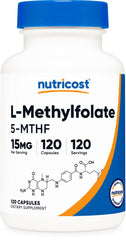 Bottle of Nutricost L-Methylfolate 15 mg with 120 capsules