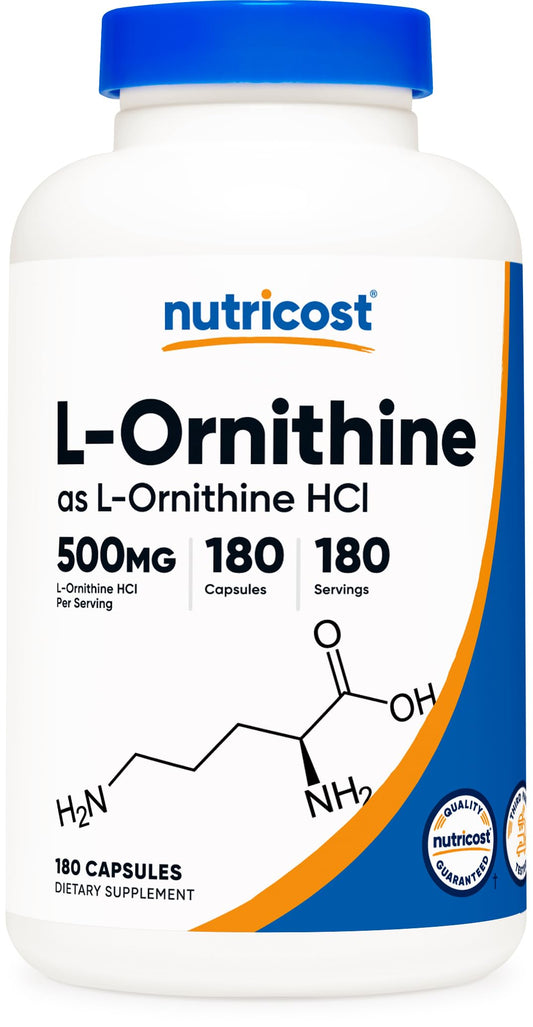 Bottle of Nutricost L-Ornithine 500mg - 180 capsules
