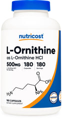 Bottle of Nutricost L-Ornithine 500mg - 180 capsules