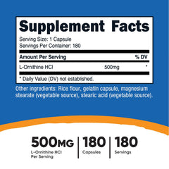 Close-up of L-Ornithine capsules (500mg each)