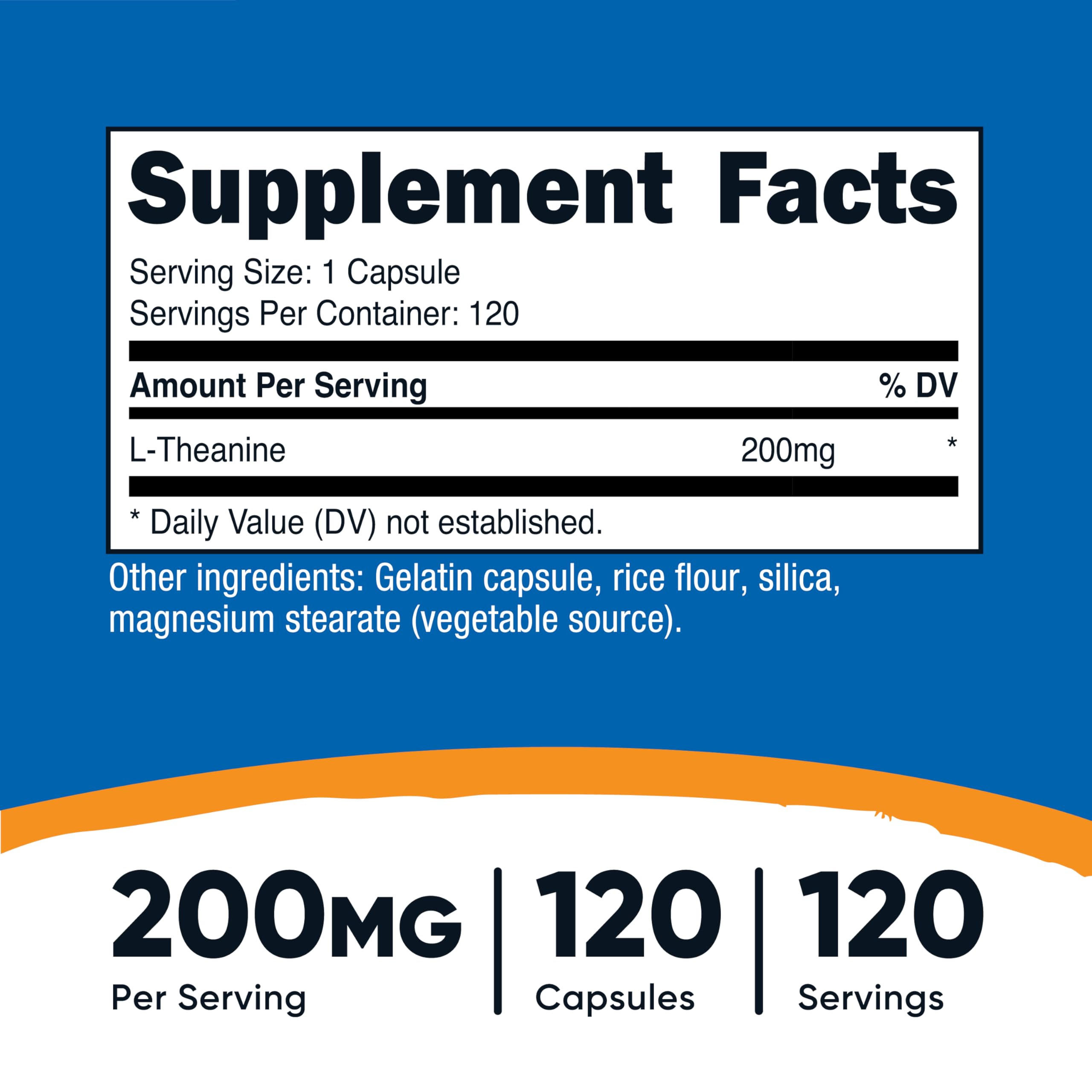Serving size of Nutricost L-Theanine 200mg - 120 capsules per bottle