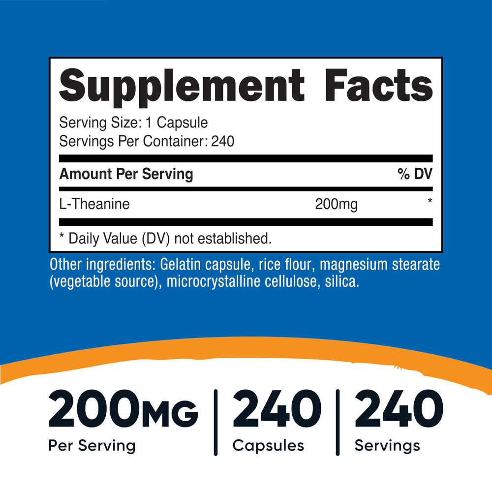 Nutricost L-Theanine 200mg bottle side view
