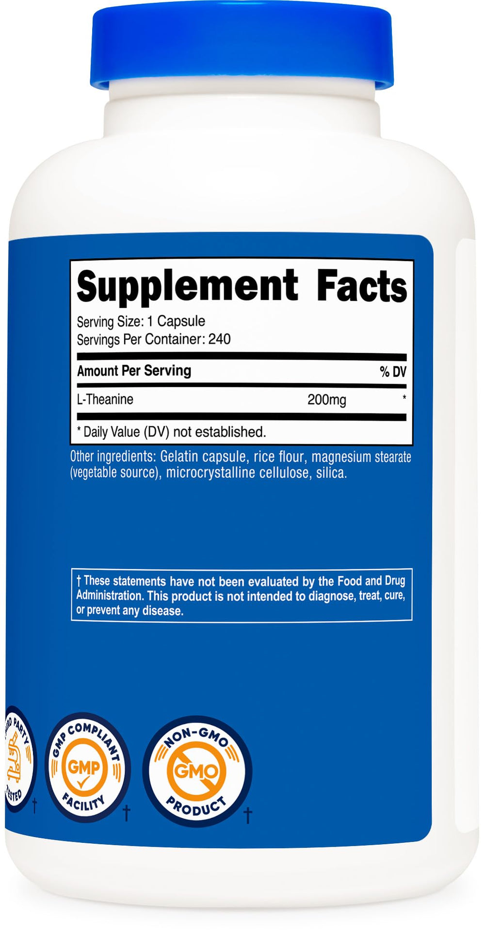 Close-up of Nutricost L-Theanine 200mg capsules