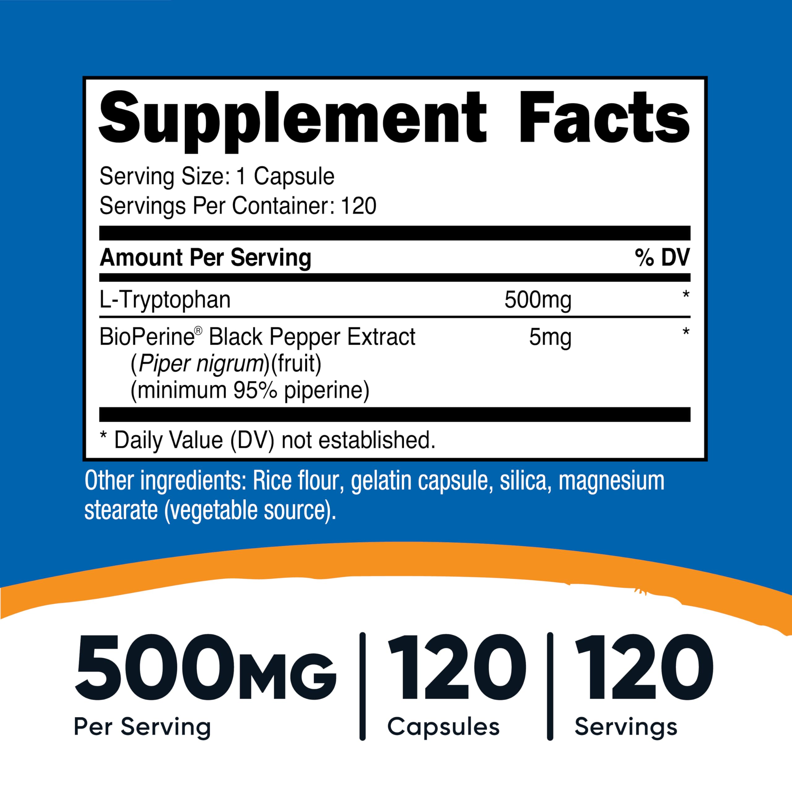 Close-up of Nutricost L-Tryptophan bottle and label