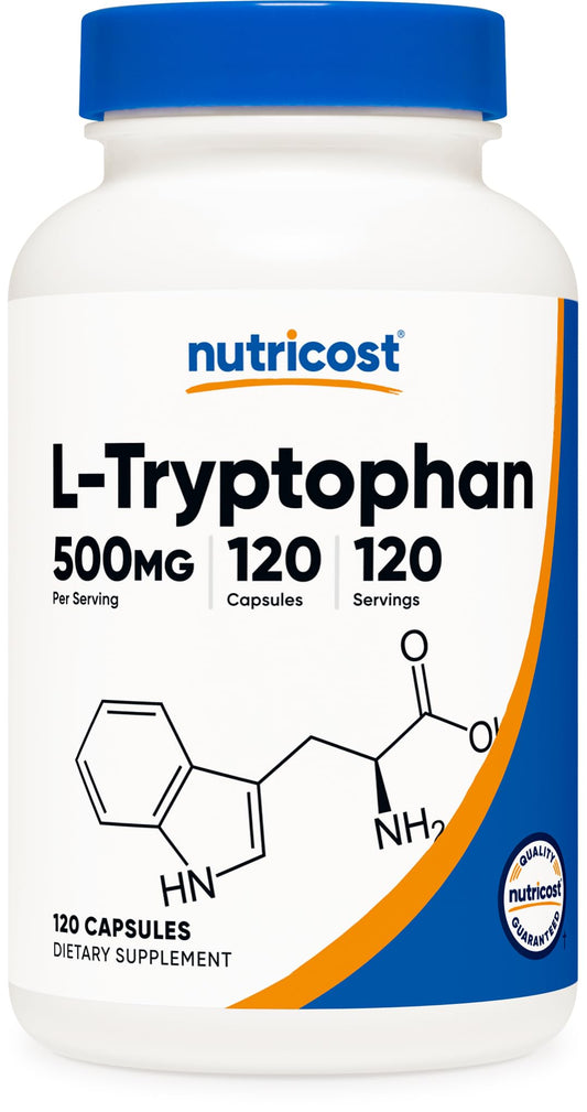 Nutricost L-Tryptophan 500mg bottle with 120 capsules
