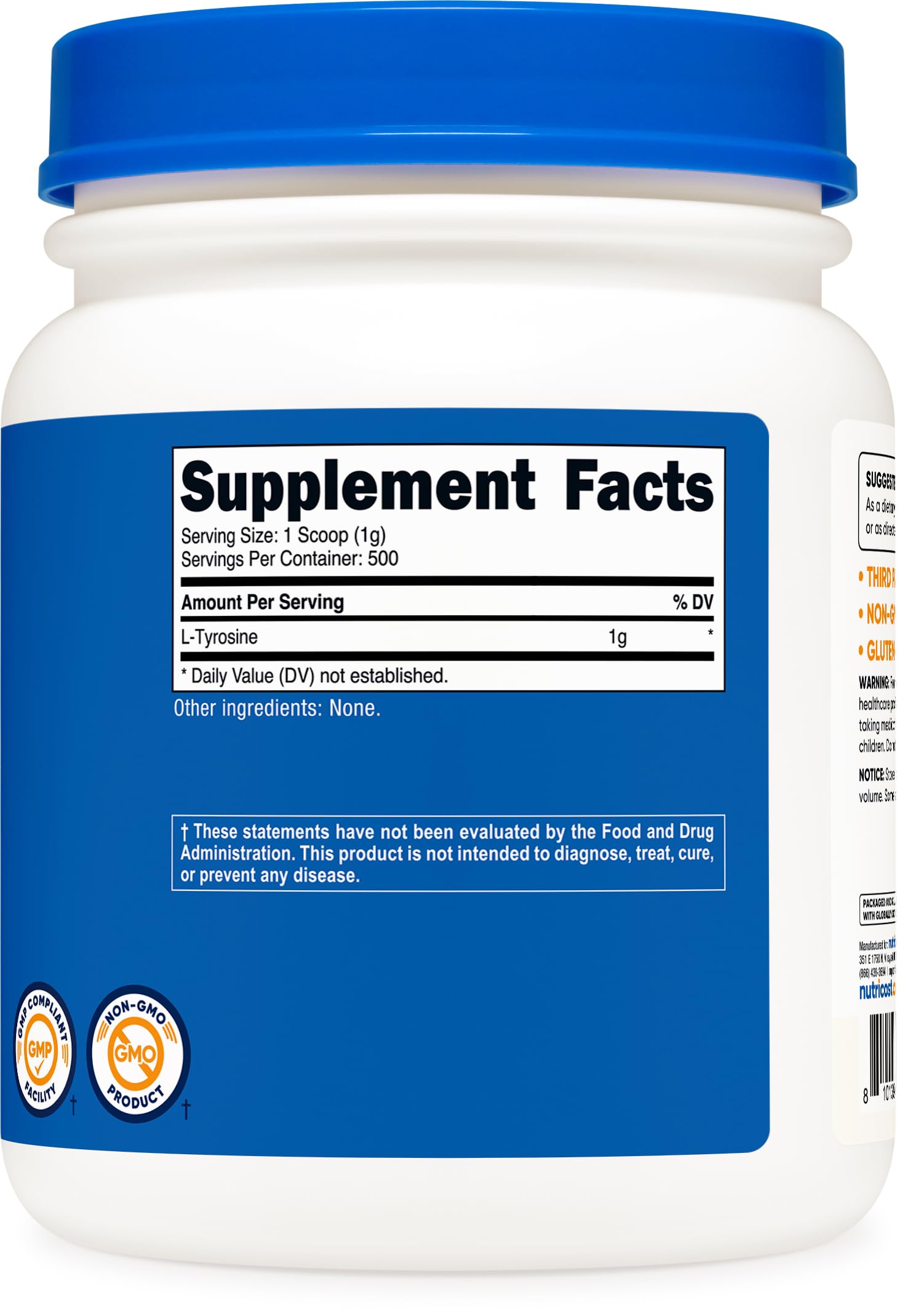 Manufacturing facility for Nutricost L-Tyrosine powder in GMP-compliant FDA-registered facility