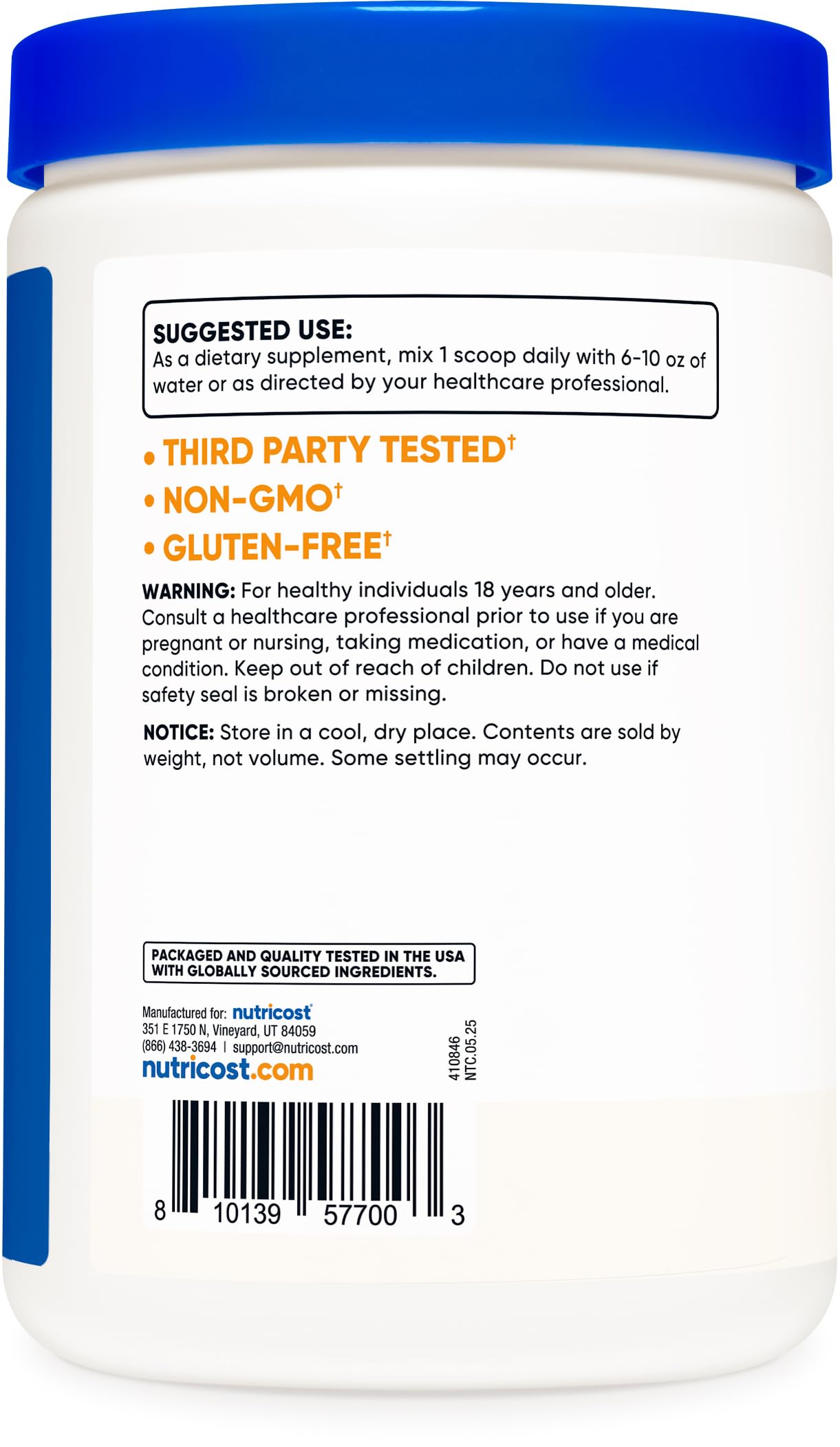 Nutricost L-Tyrosine powder bottle with scoop