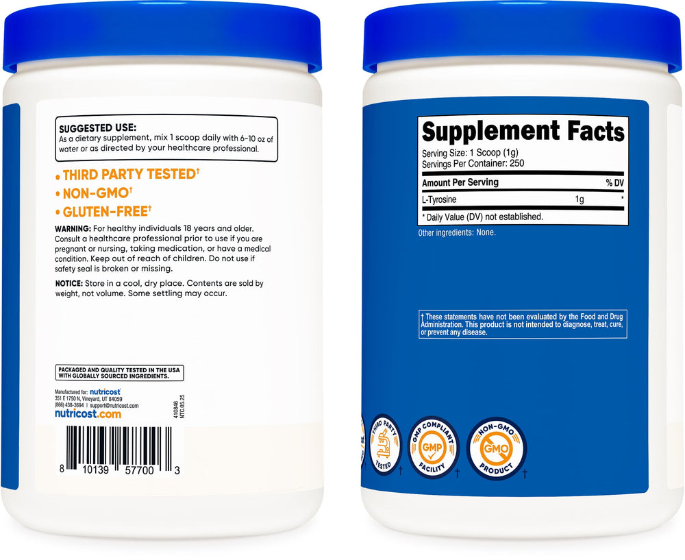 GMP-compliant and FDA registered facility manufacturing Nutricost L-Tyrosine