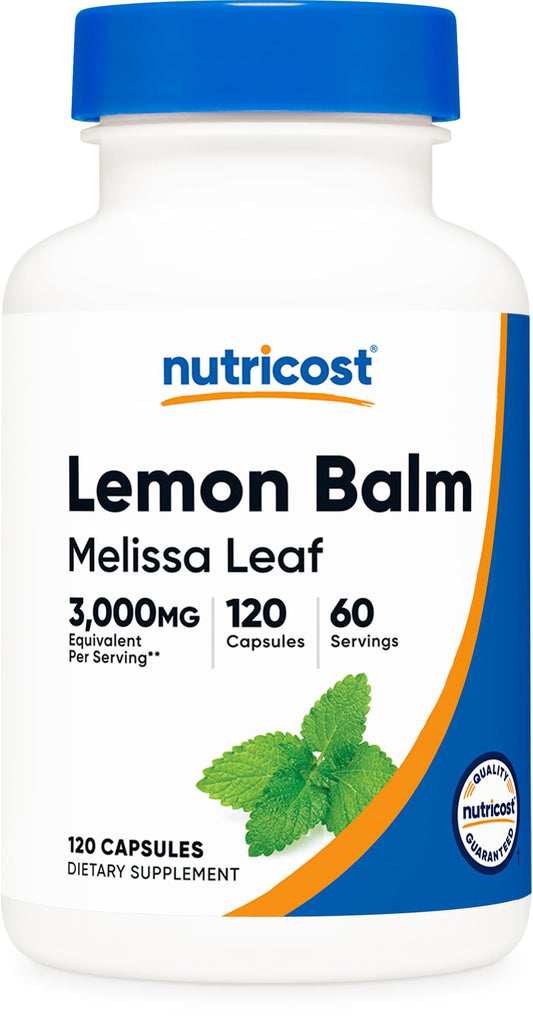 Nutricost Lemon Balm bottle with 3,000 mg equivalent per serving
