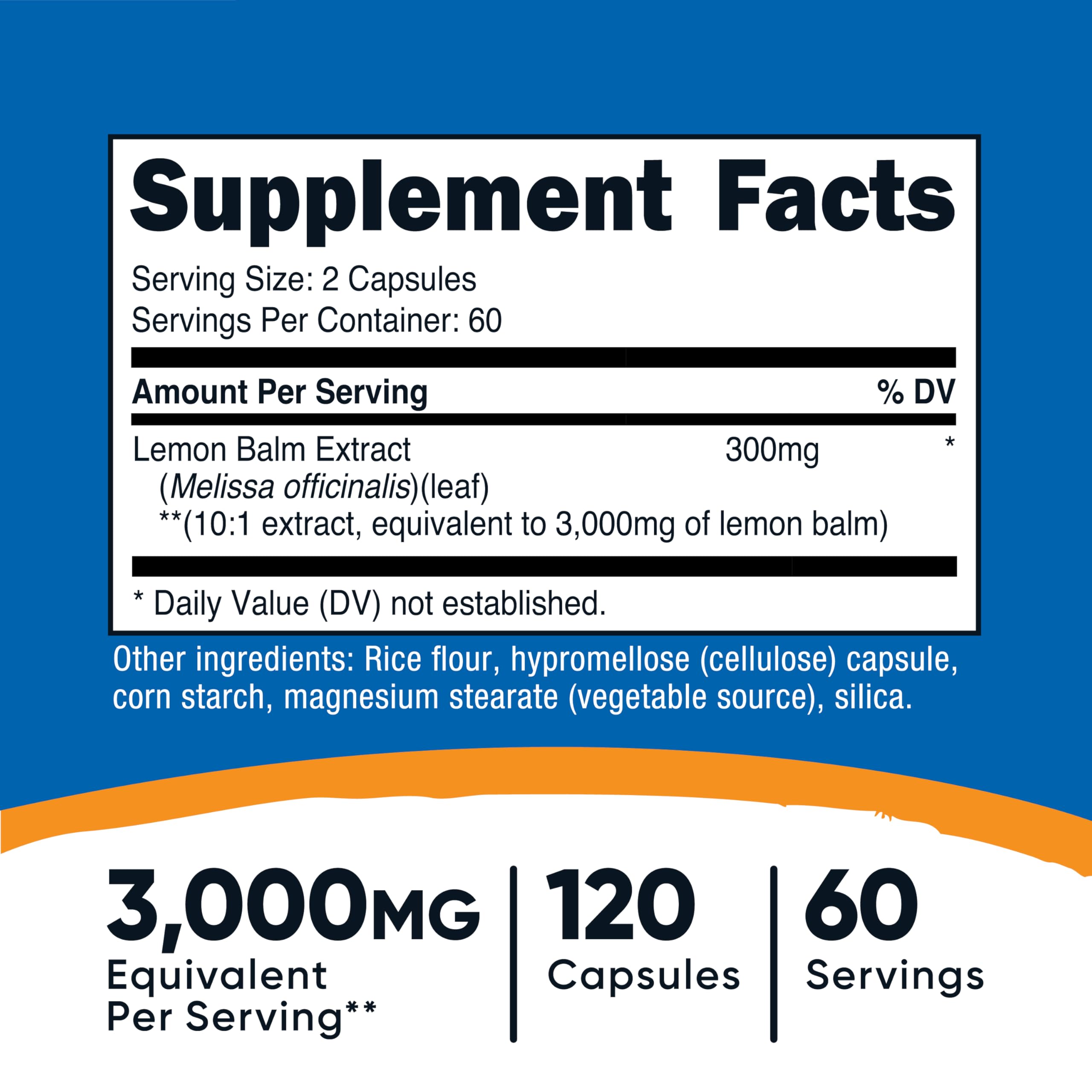 Close-up of lemon balm extract capsules showing 10:1 concentration