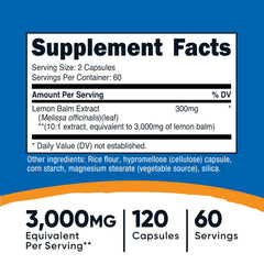 Close-up of lemon balm extract capsules showing 10:1 concentration