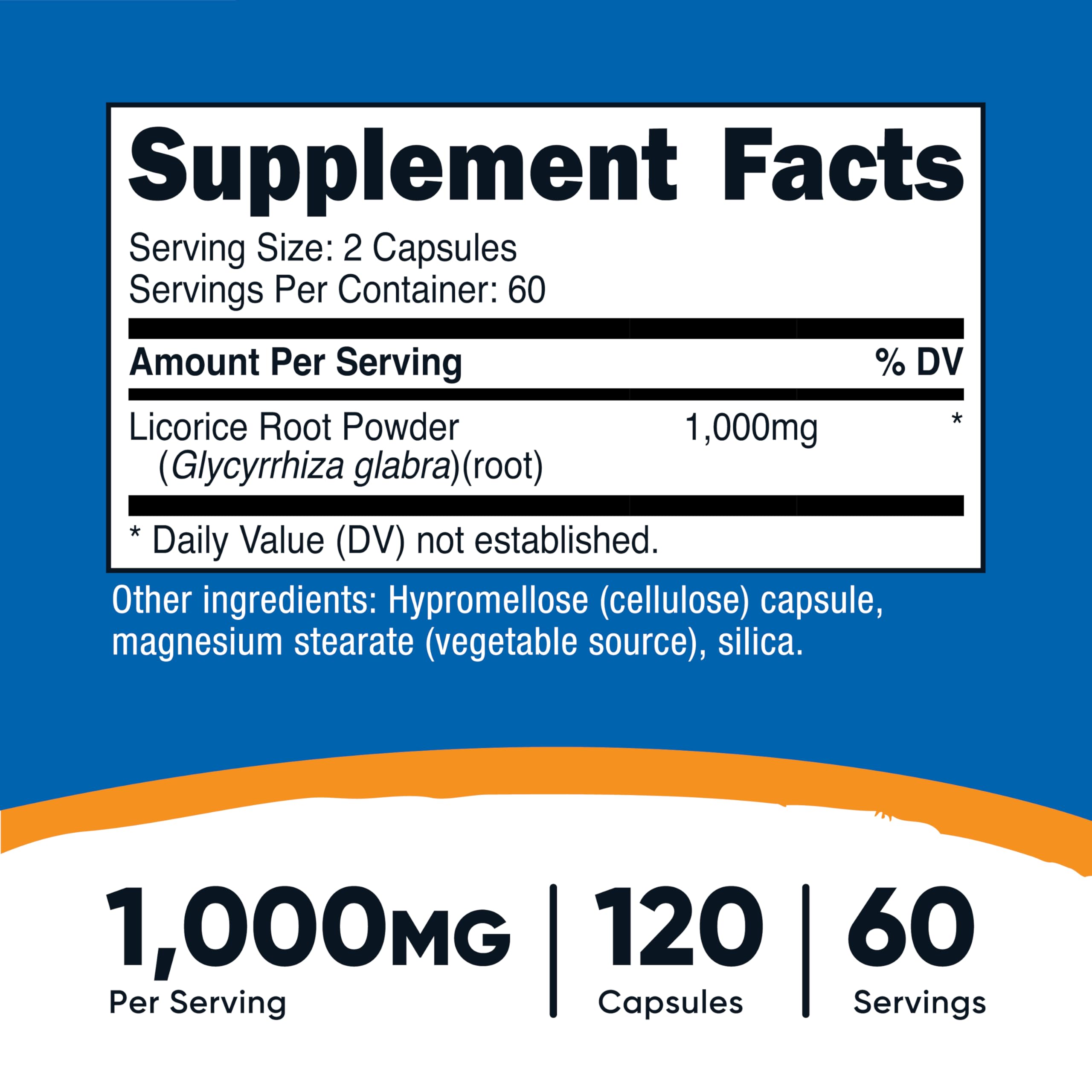 Close-up of Nutricost Licorice Root label showing 500mg per capsule