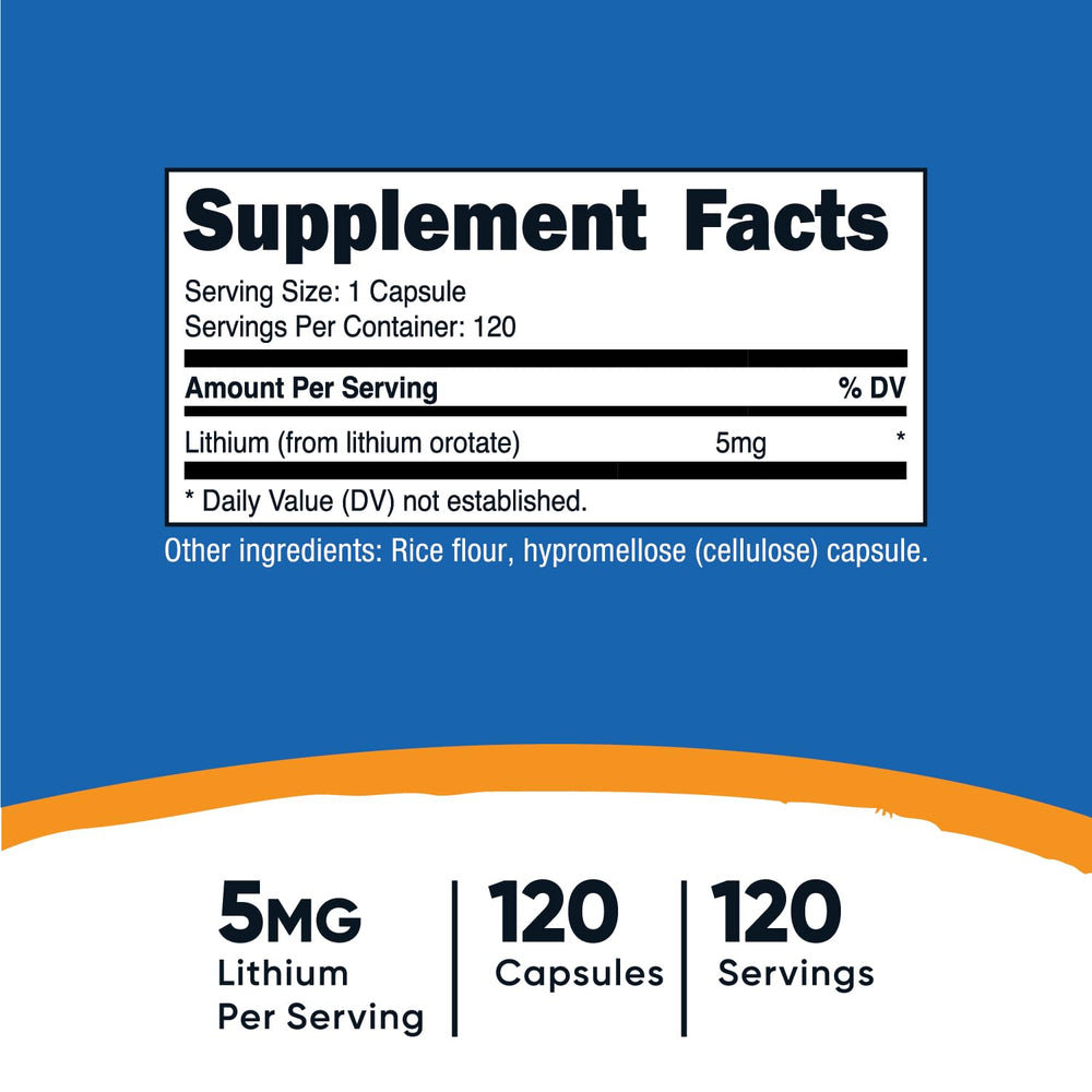 Nutricost Lithium Orotate 5mg bottle label