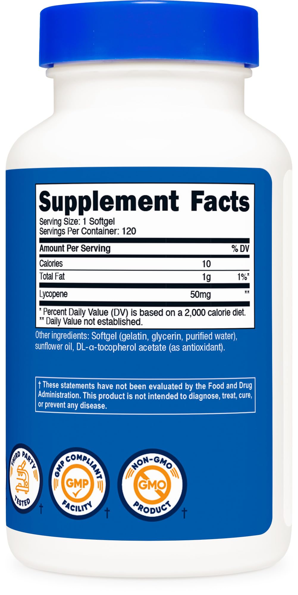 Nutricost Lycopene 50mg Softgels ingredients and certifications