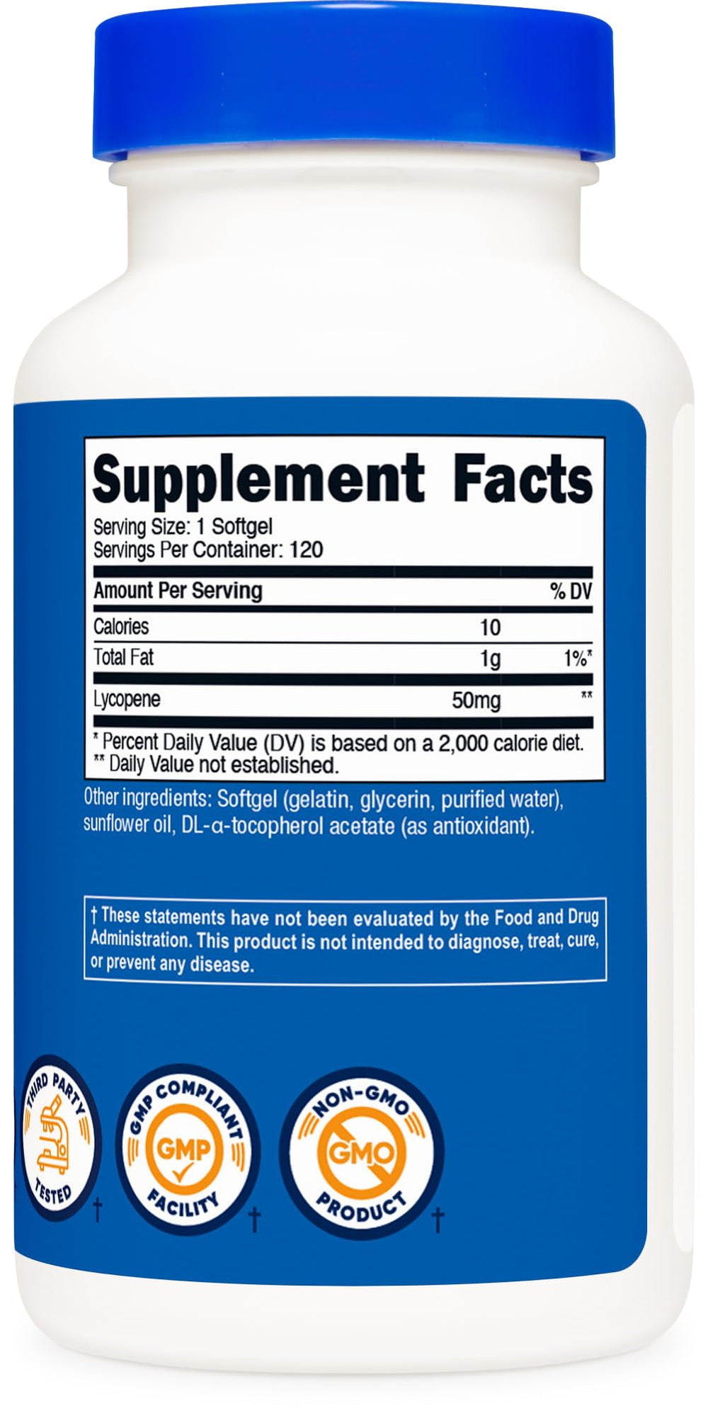 Nutricost Lycopene 50mg Softgels ingredients and certifications