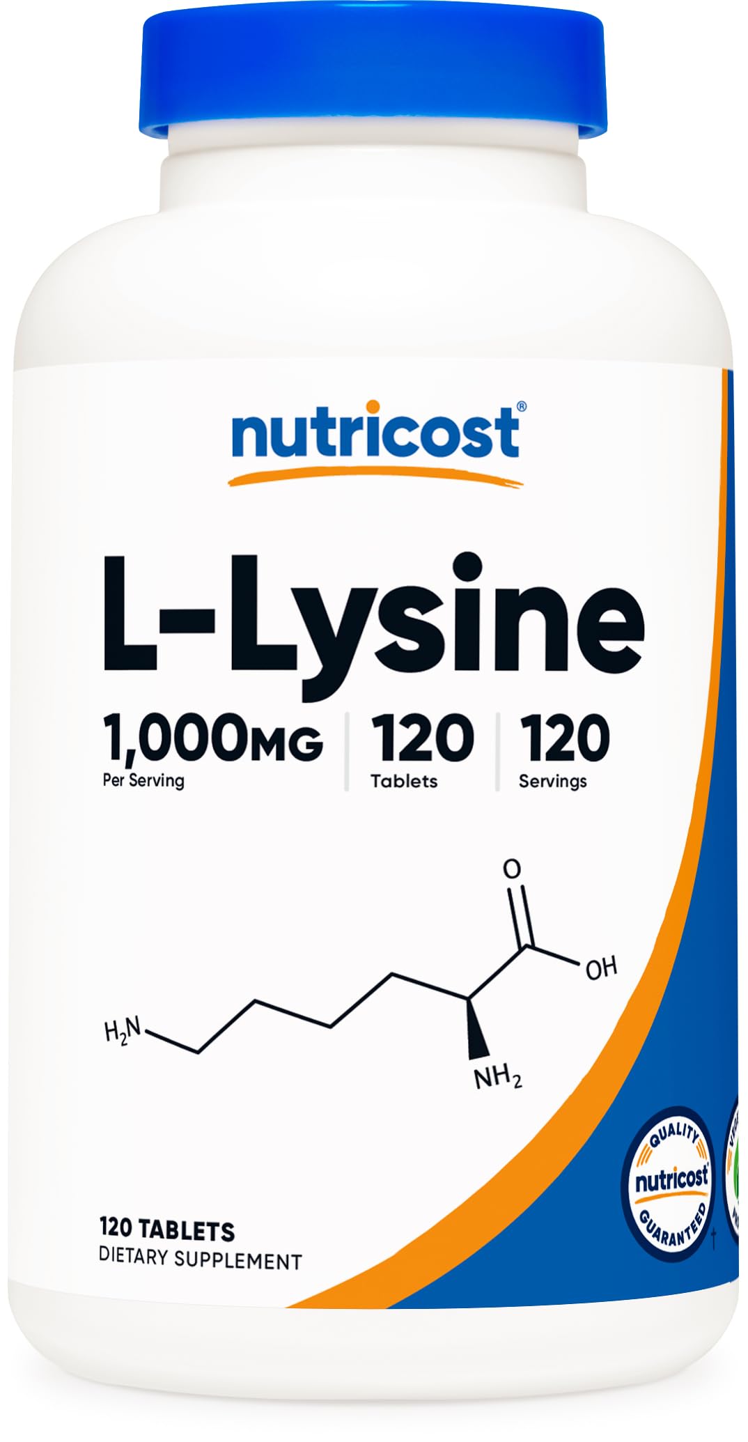 Nutricost L-Lysine 1000mg bottle front label
