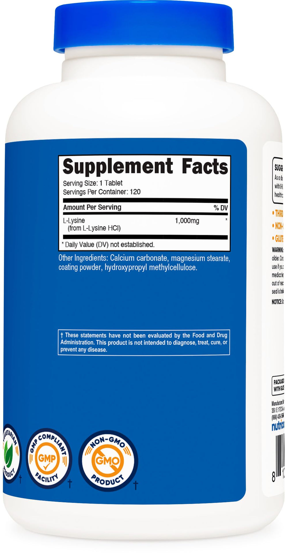 Nutricost L-Lysine 1000mg 120-tablet package shot