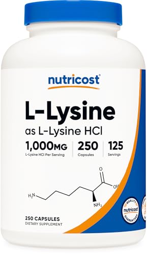 Nutricost L-Lysine 1000mg bottle with 250 capsules