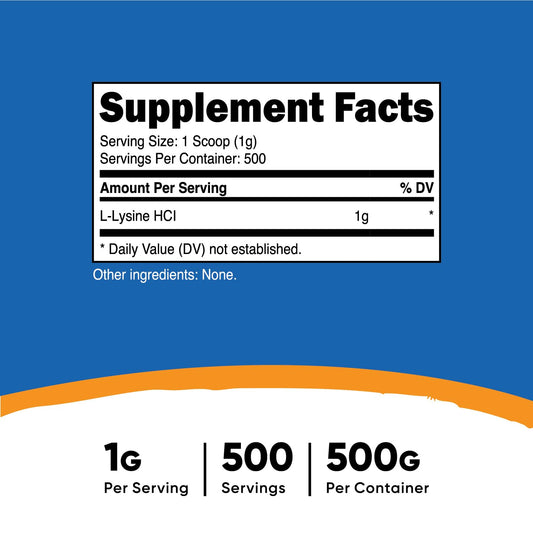 Nutricost L-Lysine Powder 500g bottle - back label