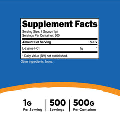 Nutricost L-Lysine Powder 500g bottle - back label