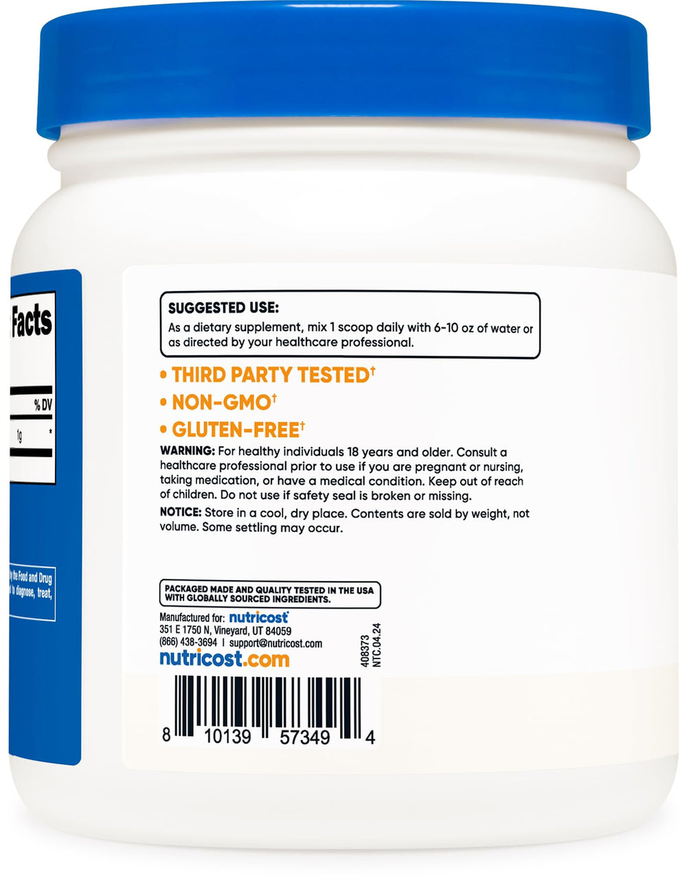 Packaging for Nutricost L-Lysine Powder 500g