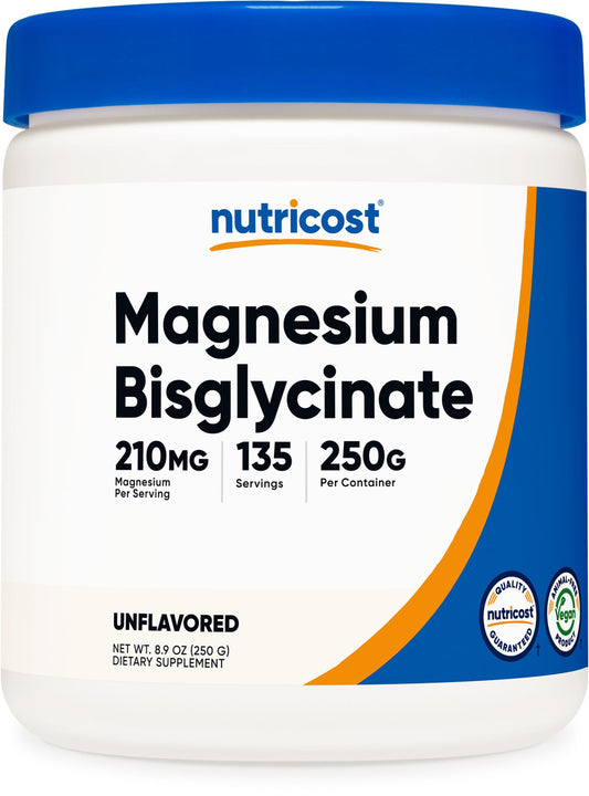 Front view of Nutricost Magnesium Bisglycinate Powder unflavored 250g