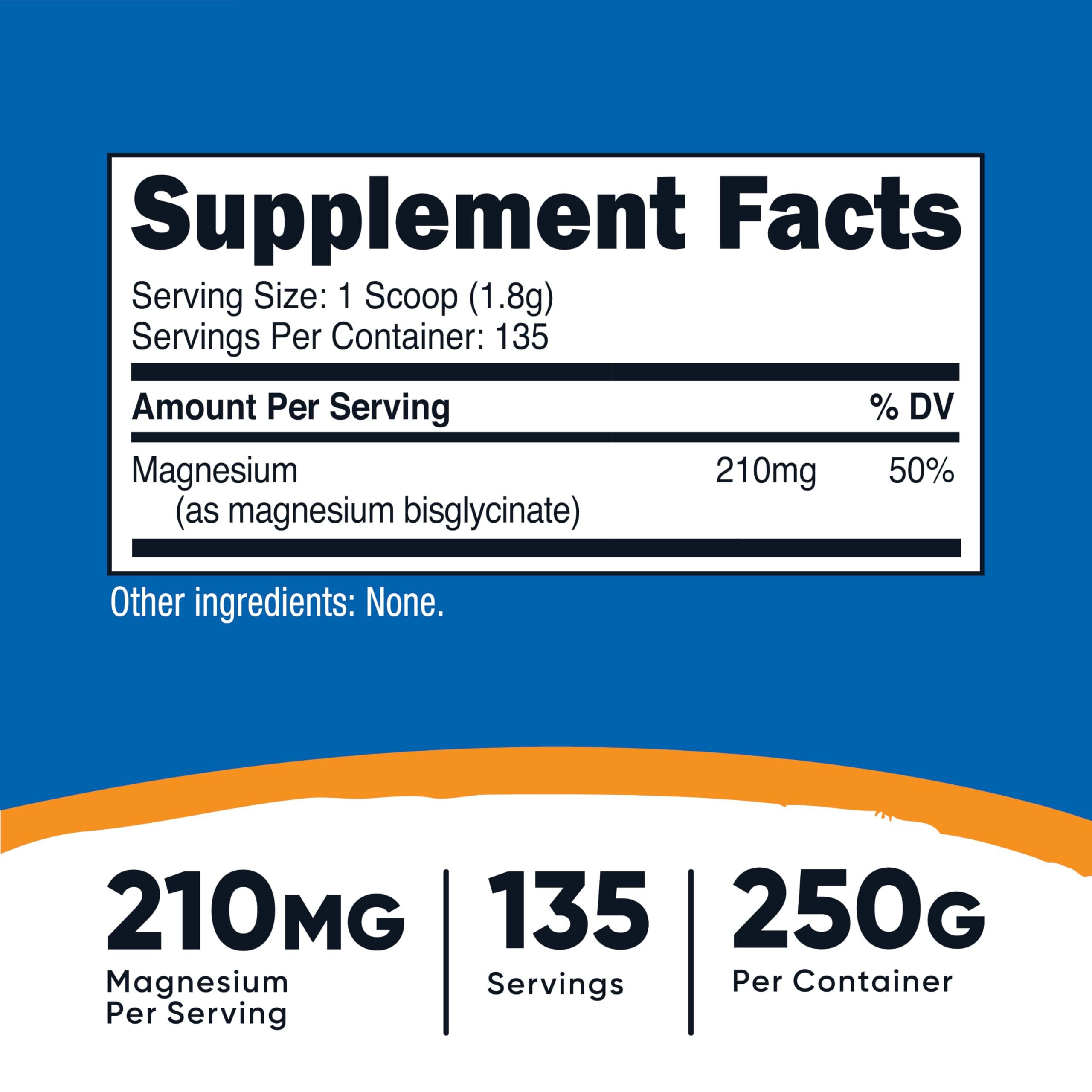 Nutrition facts panel for Nutricost Magnesium Bisglycinate Powder unflavored 250g