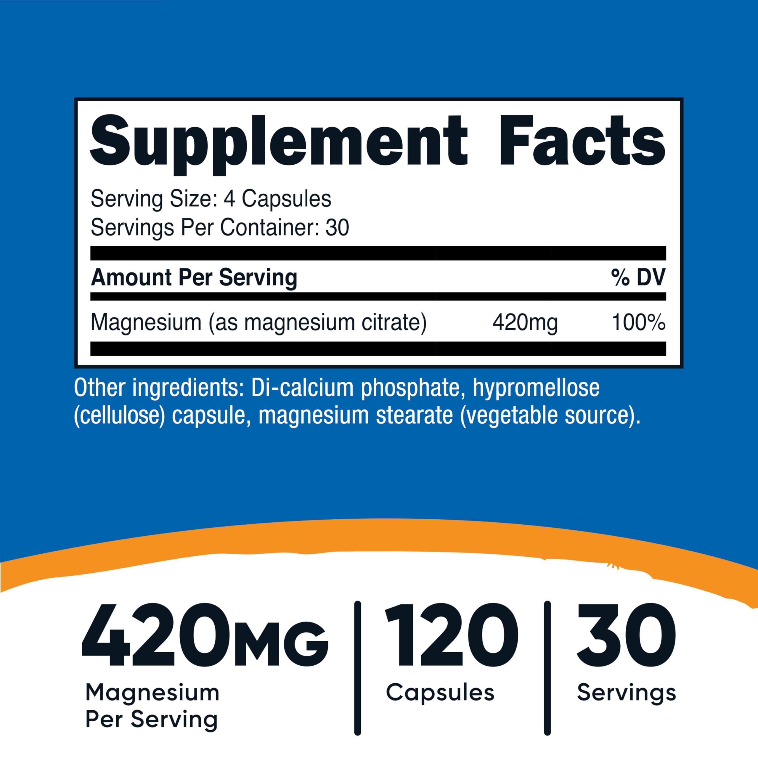 Close-up of Nutricost Magnesium Citrate 420mg bottle label