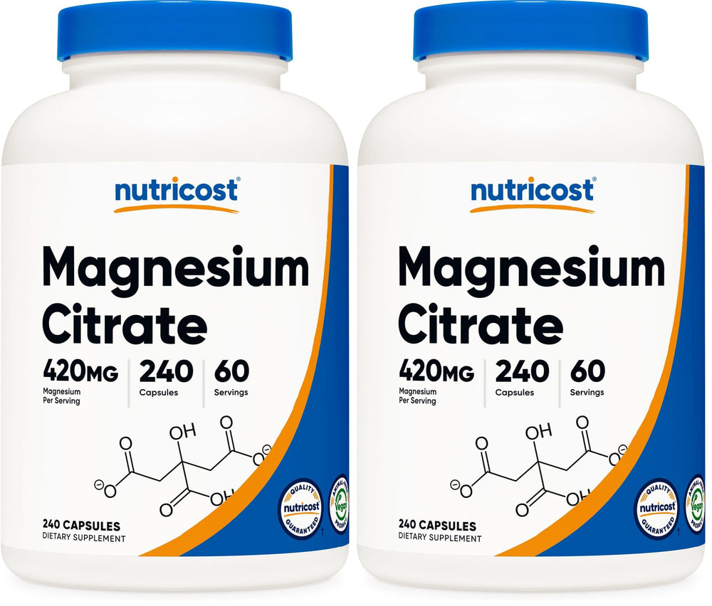 Front view of Nutricost Magnesium Citrate 420mg bottle (240 veggie capsules)