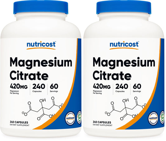 Front view of Nutricost Magnesium Citrate 420mg bottle (240 veggie capsules)