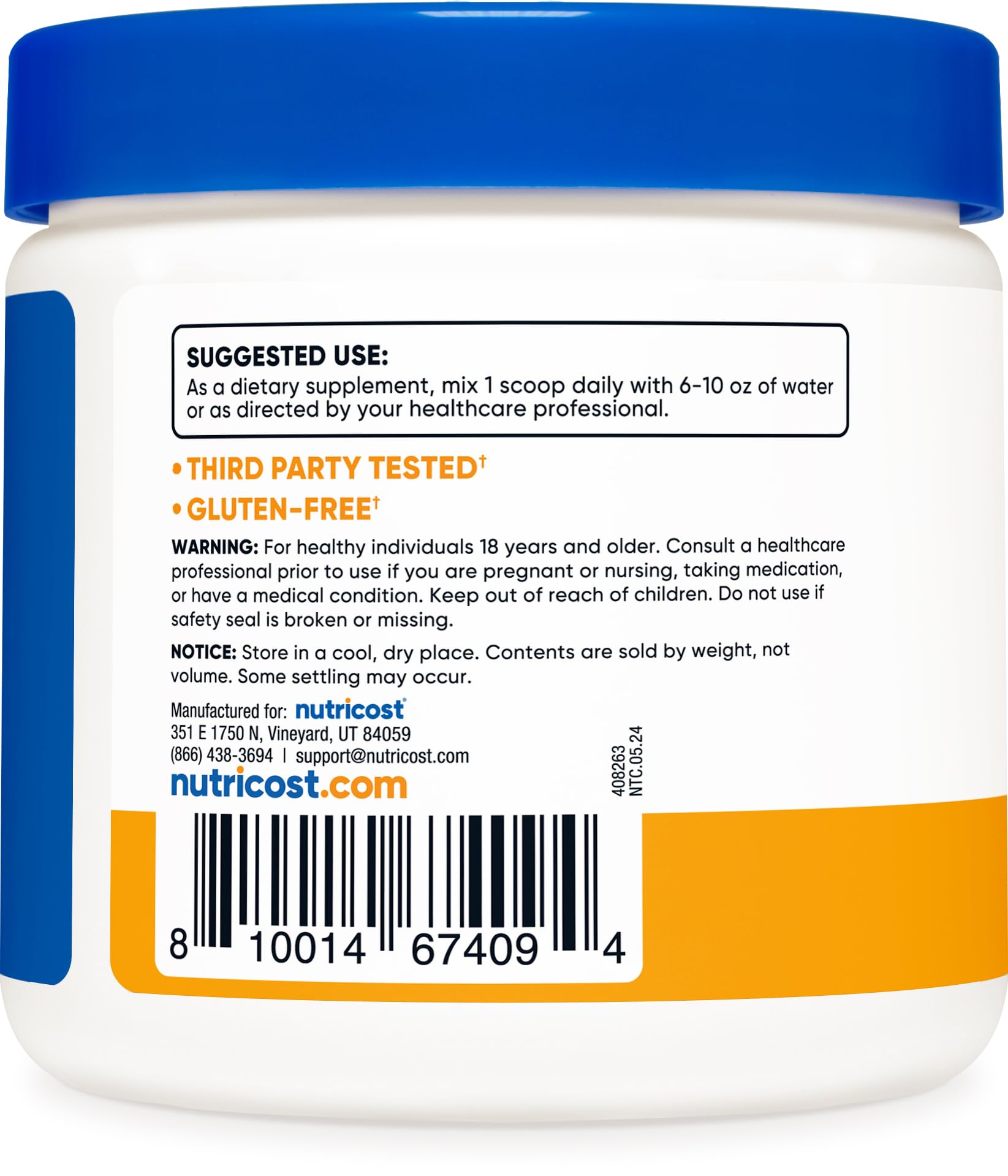 250g Nutricost Magnesium Citrate Powder container with label