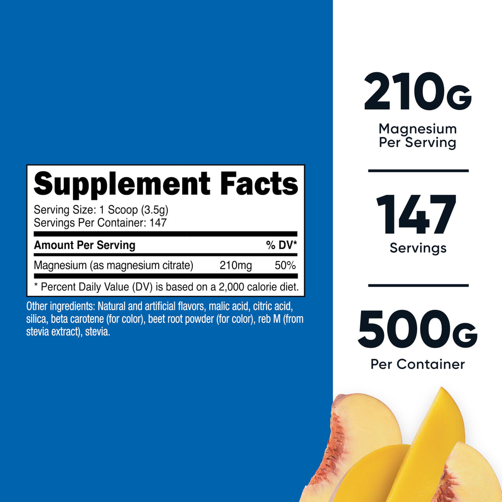 Nutrition label for Nutricost Magnesium Citrate Peach Mango 500g