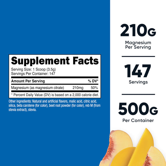 Nutrition label for Nutricost Magnesium Citrate Peach Mango 500g