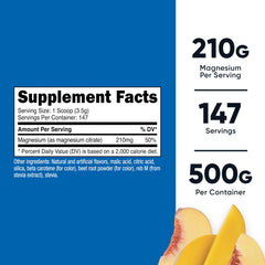 Nutrition label for Nutricost Magnesium Citrate Peach Mango 500g