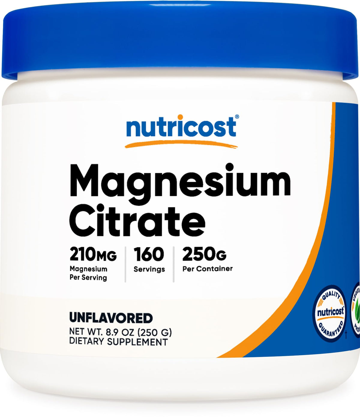 Nutricost Magnesium Citrate Powder Unflavored 250 Gram bottle front view