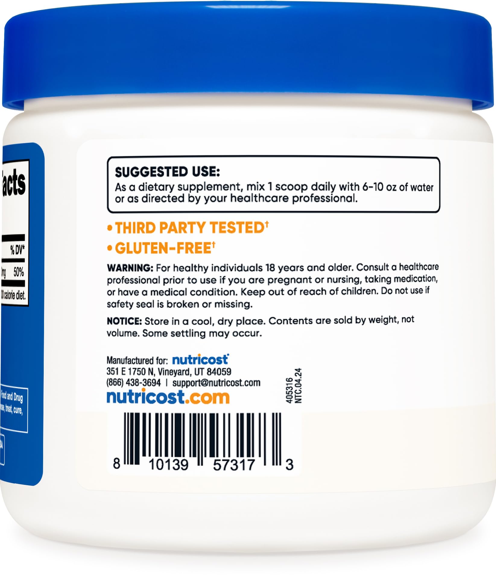 250G and 500G bottle options for Nutricost Magnesium Citrate Powder