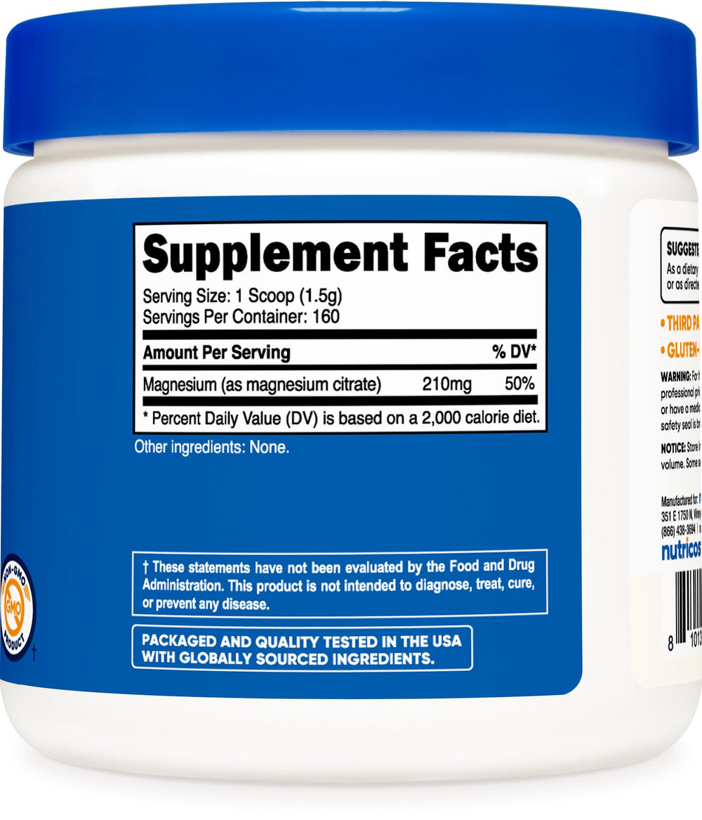 Made in USA seal on Nutricost Magnesium Citrate Powder bottle