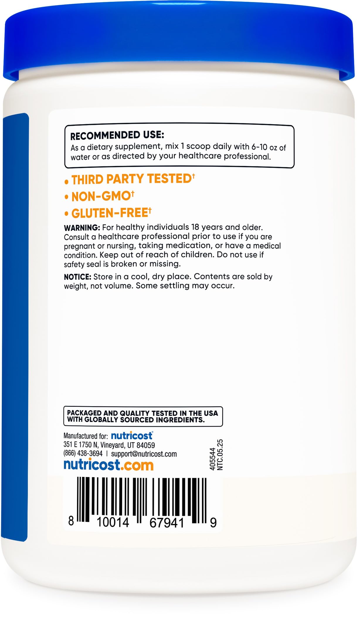 Nutricost Magnesium Citrate Powder Unflavored 500g Pack of 2 – product label