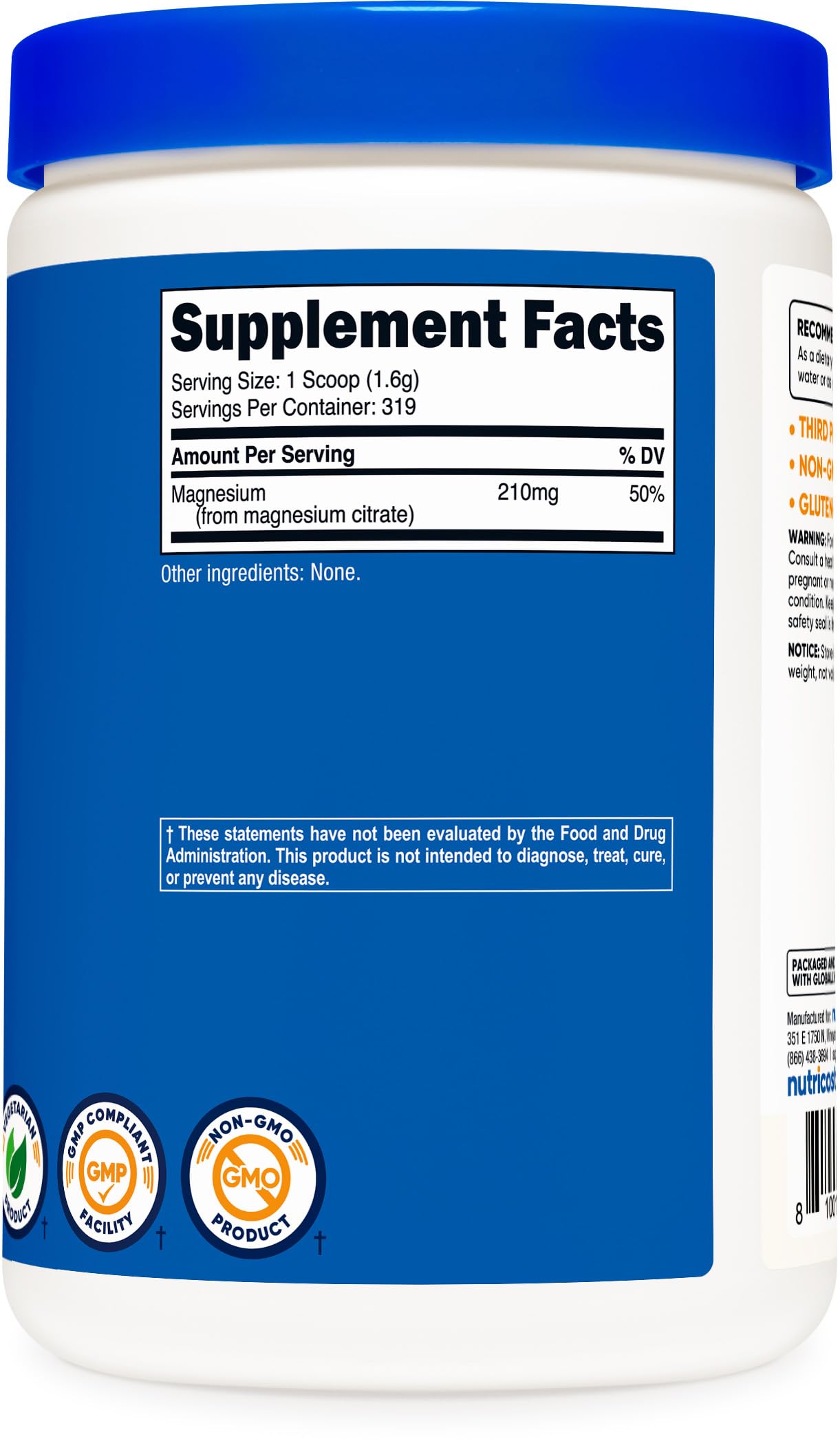 Serving scoop with Nutricost Magnesium Citrate Powder Unflavored 500g Pack of 2